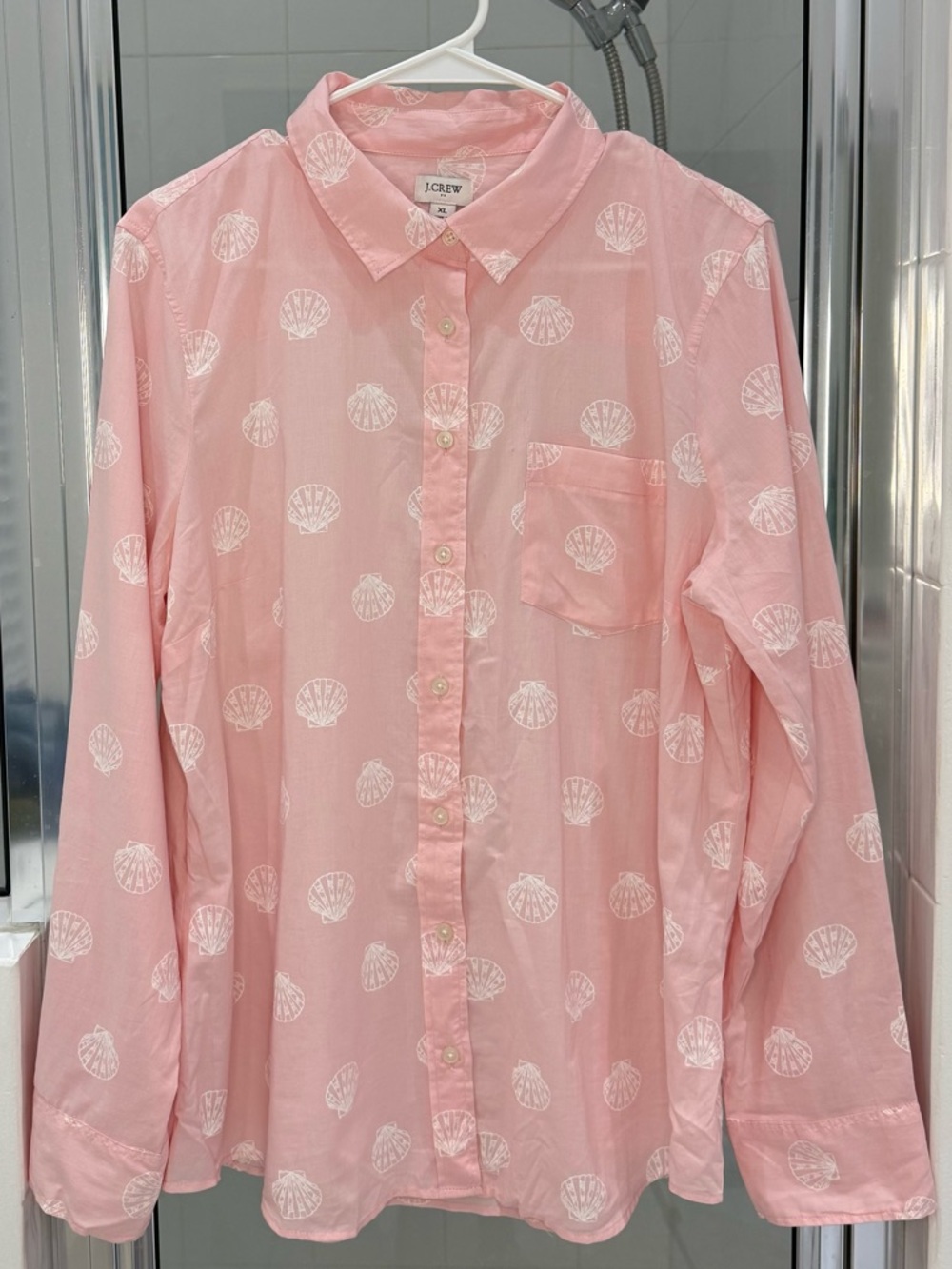J. Crew Sea Shell Print 100% cotton button down shirt coastal Beach Extra Large - Picture 3 of 10
